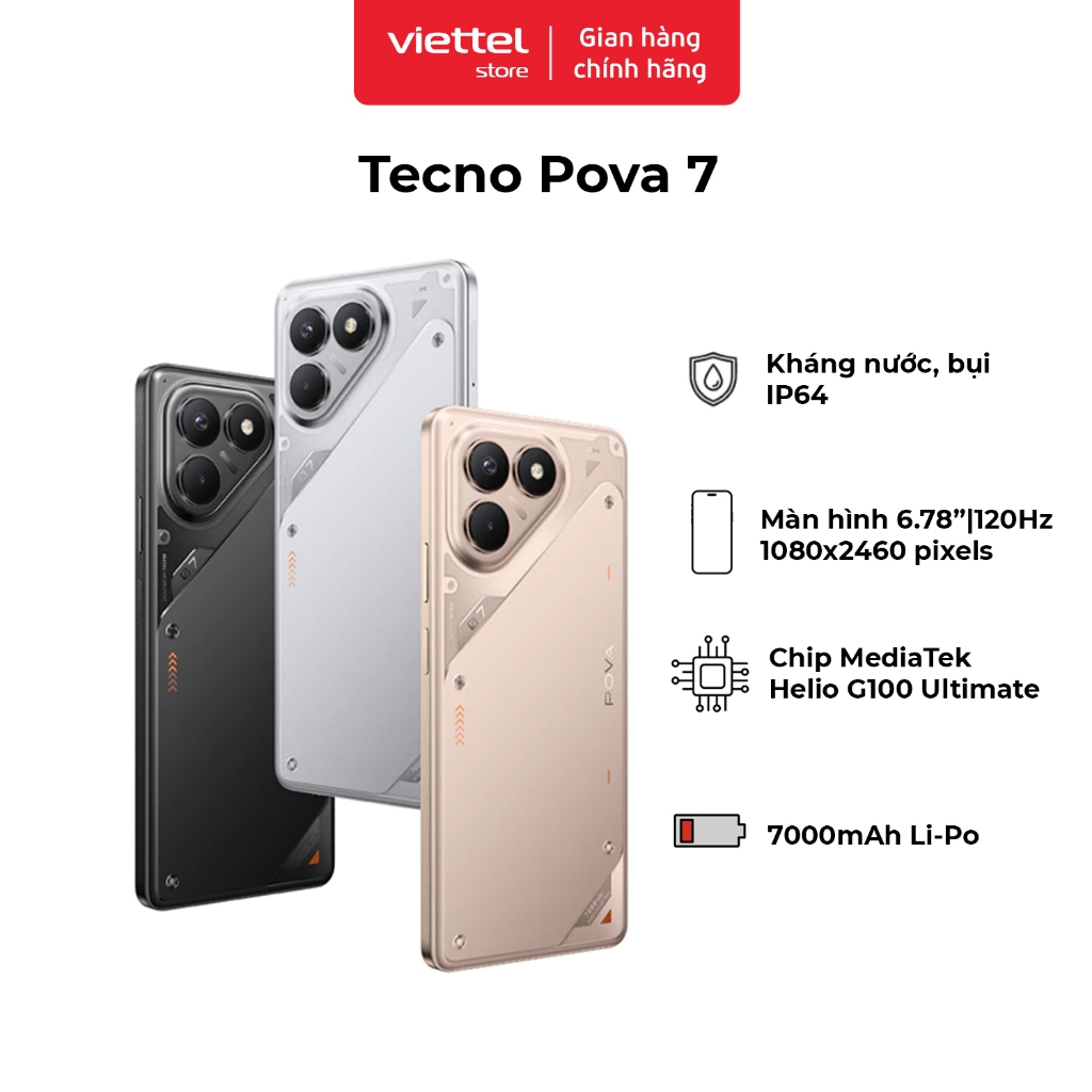 Điện thoại TECNO POVA 7 - Siêu Pin 7000mAh | Sạc Nhanh 45W | Màn Hình 6.78" FHD+ 120Hz | Chính hãng