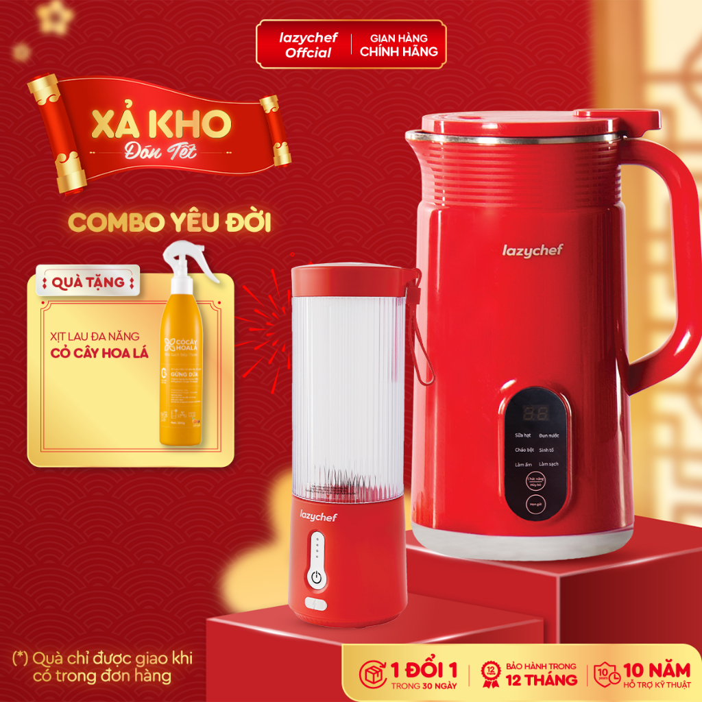 [Combo Yêu Đời] Máy xay nấu đa năng 5in1 inox Lazychef + Máy xay Bỏ túi 3in1 Lazychef, Chính Hãng