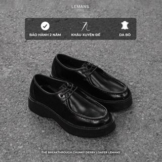 Giày Chunky Derby nam Lemans TBD05.1 - màu Đen - đế thơm cao su 6cm- Da bò - bảo hành 24 tháng