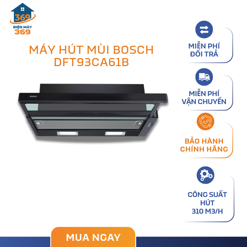 Máy Hút Mùi Âm Tủ Bosch DFT93CA61B – Công Suất 125W – Điều Khiển Phím Cơ – SMC