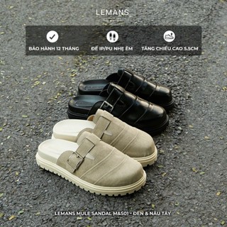  Dép Sục nam Tăng Chiều Cao LEMANS MULE SANDAL MS01.1 - Đen&Nâu đế 2 lớp cao 5.4cm mũ may 3 lớp da bò BH 1 năm 