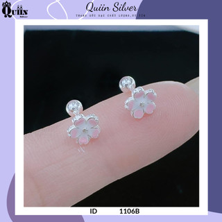 Bông tai/Khuyên tai bạc ta, bạc S925 Quiin - Khuyên chốt ren vặn hình hoa anh đào dành cho nữ 1106B