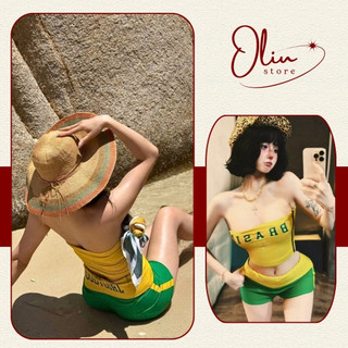 Set Bộ Áo Ống In CHữ Có Mút Ngực Mix Quần Short Cạp Thấp Phong Cách Y2k