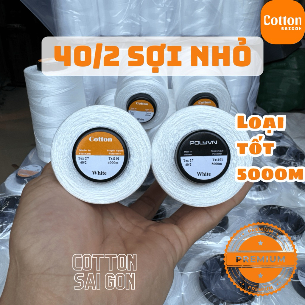Chỉ may công nghiệp trắng, đen 40/2 hàng công ty 5000m/cuộn.