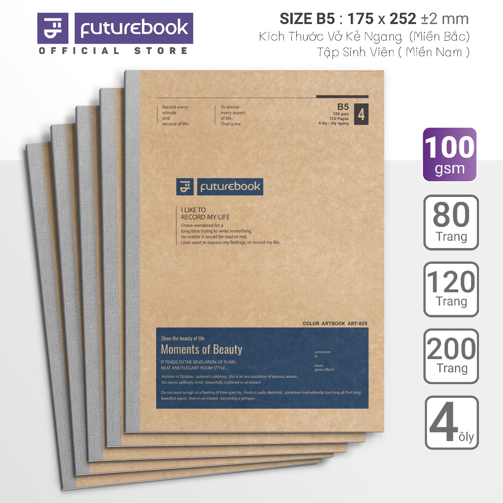 Vở Học Sinh FUTUREBOOK ARTBOOK B5 80/120/200 Trang 100GSM, 4 Ô Ly/Kẻ Ngang, Lốc 5 Quyển | BigBuy360 - bigbuy360.vn