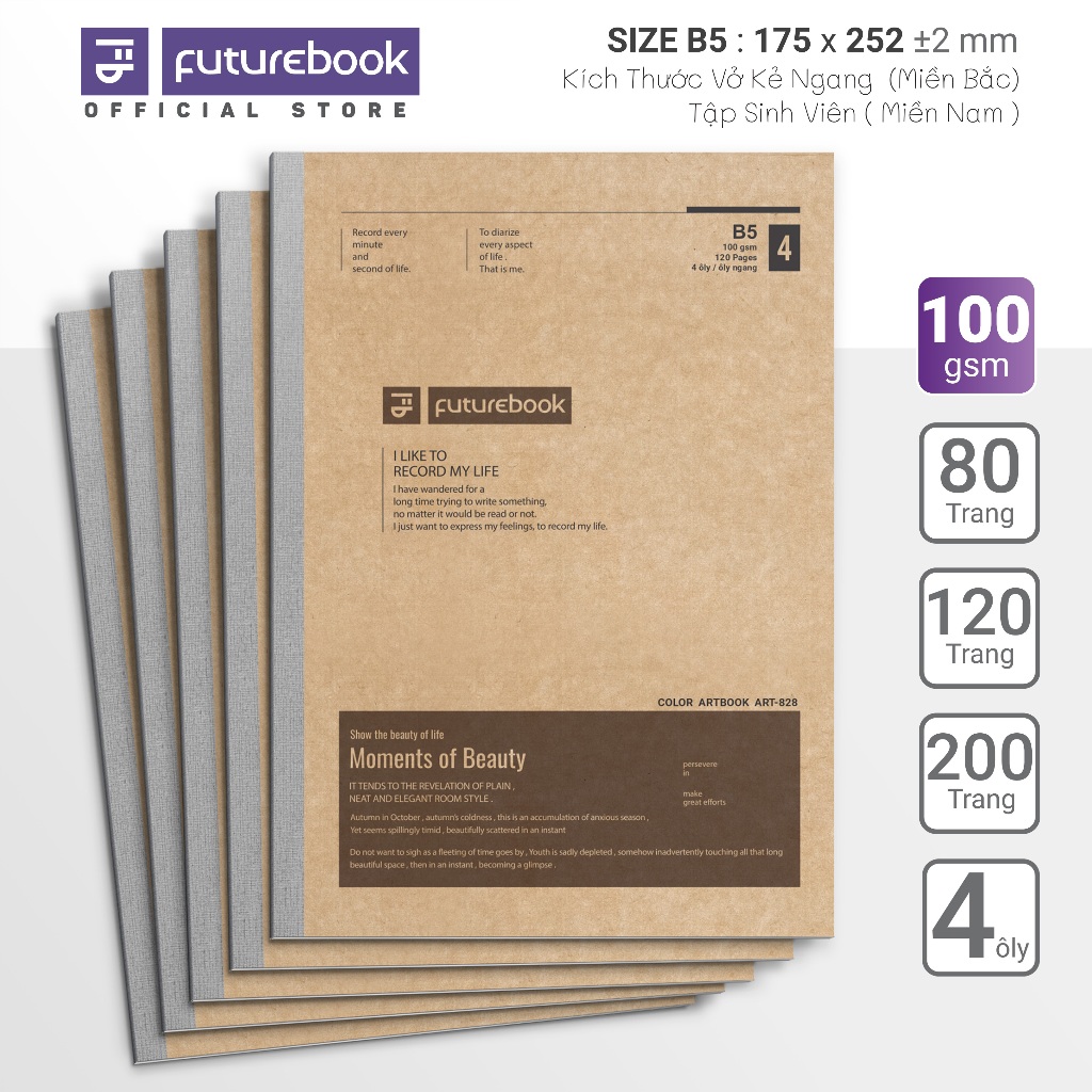 Vở Học Sinh FUTUREBOOK ARTBOOK B5 80/120/200 Trang 100GSM, 4 Ô Ly/Kẻ Ngang, Lốc 5 Quyển | BigBuy360 - bigbuy360.vn