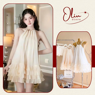  Váy Tơ Cổ Yếm Dáng Suông Xoè Tầng Đính Ngọc Tiểu Thư Sang Chảnh Có Kèm Quần 