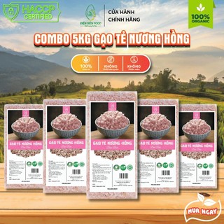  Gạo Tẻ Nương Hồng Điện Biên Gạo Kén Hồng Xát Dối Combo 5kg   5 túi 1kg hút chân không   