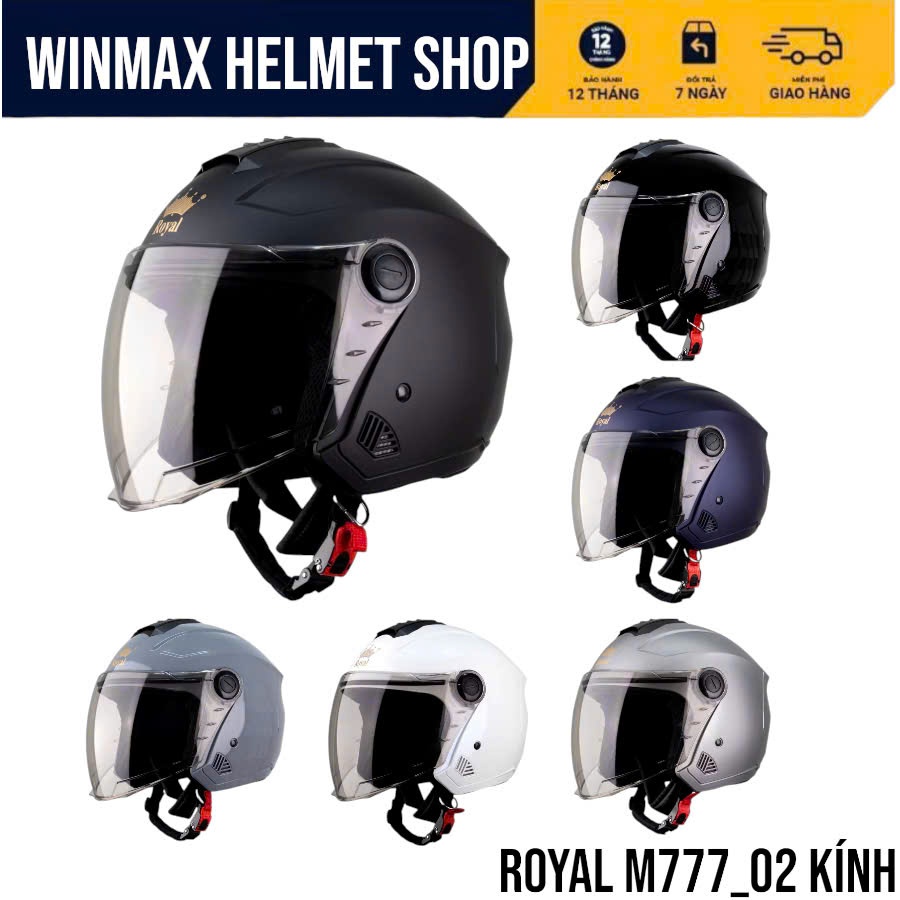 ROYAL Mũ 3/4 Đầu M777_02 Kính & XH01_01 Kính, Hàng Chính Hãng ROYAL HELMET BH 12 Tháng