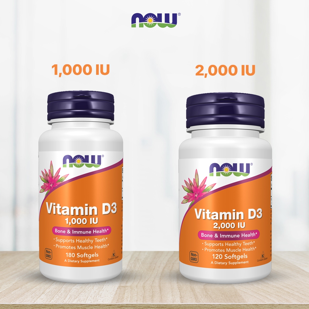 Viên uống Vitamin D3 Now 2000IU / 1000IU (Mỹ) tăng hấp thụ canxi giúp xương chắc khỏe, tăng đề kháng