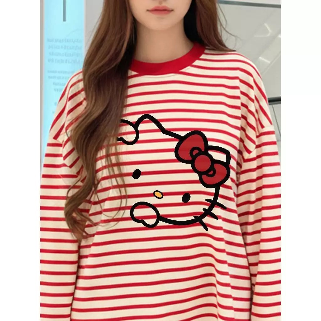 Áo Thun Tay Dài Boxy Logo Hello kitty Áo Longsleev Unisex Kitty Face Chất Thun Dày Dặn Form Rộng Nam Nữ Mặc Được | BigBuy360 - bigbuy360.vn