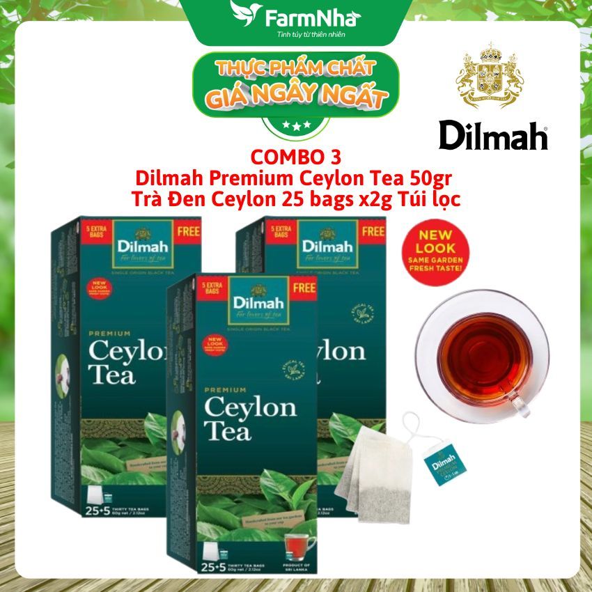 (Combo 3) Trà Dilmah Premium Ceylon Tea 50g (25 Túi x 2g) – TRÀ ĐEN CEYLON NGUYÊN CHẤT TỪ SRI LANKA