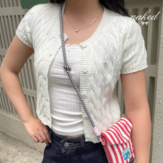  Áo khoác cardigan crop nữ NAKEDbyV len mỏng khoác tay ngắn nút sừng trái tim NAKED CROP CARDIGAN 