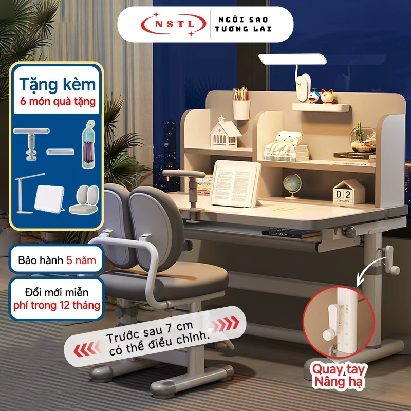 Bàn Ghế Học Sinh Chống Gù A16 UKEA Thiết Kế Công Thái Học, Điều Chỉnh Độ Cao, Tặng Combo 6 Món