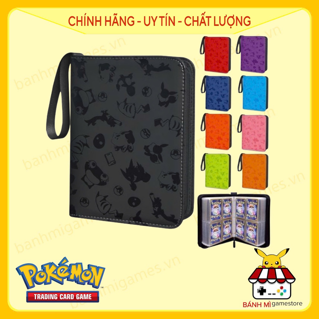 Binder có dây kéo đựng thẻ bài TCG bo góc 4 ngăn họa tiết Pokemon