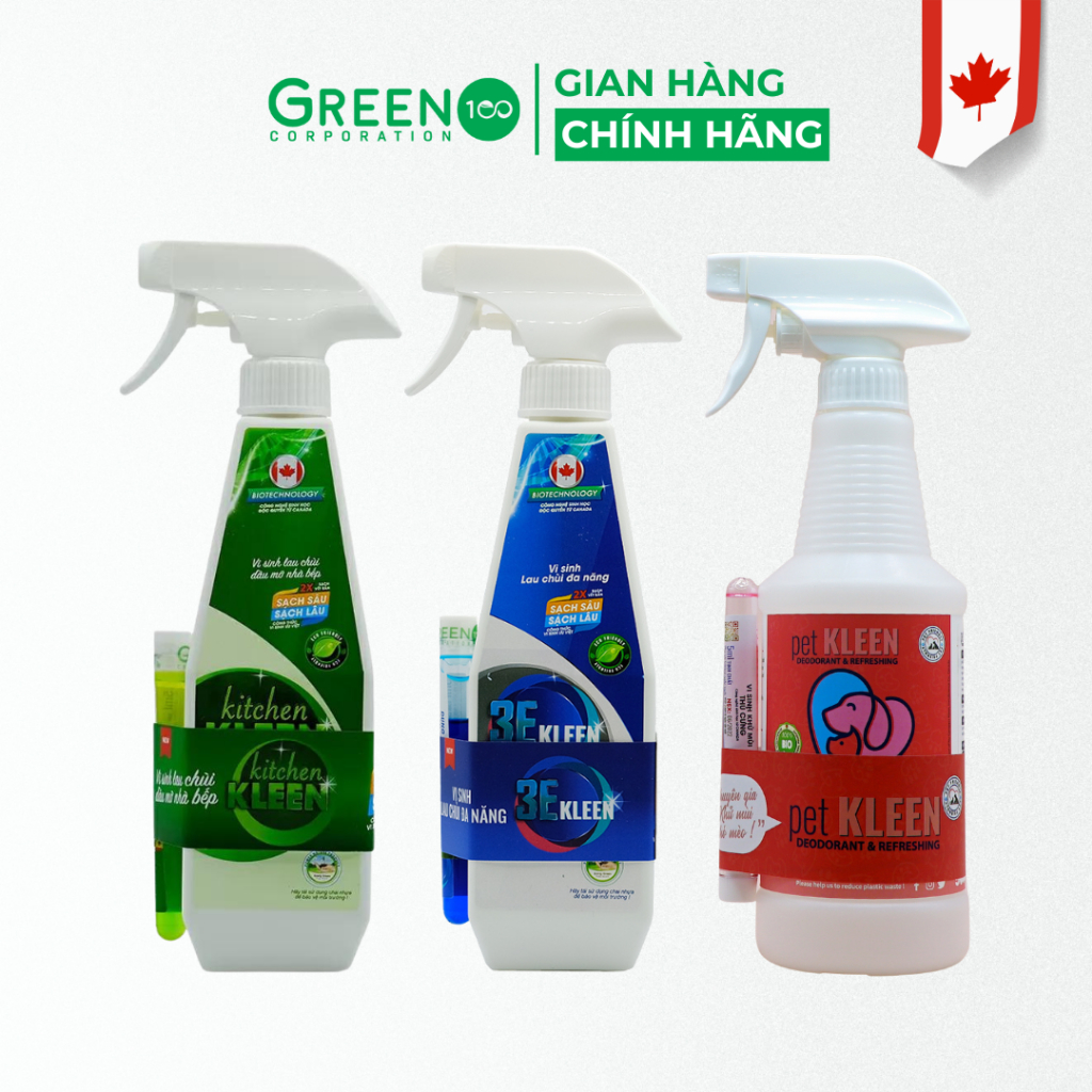 Combo bộ 3 thần thánh dọn nhà - Kitchen KLEEN, 3E KLEEN, Pet KLEEN (Công Nghệ Sinh Học Canada)