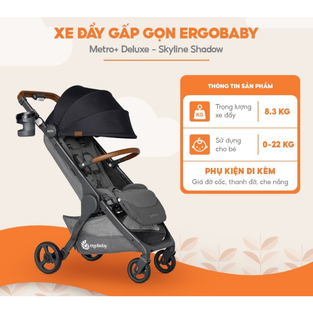 Xe đẩy gấp gọn cao cấp Ergobaby Metro Plus Deluxe Metro+ - Hàng chính hãng BH 12 tháng