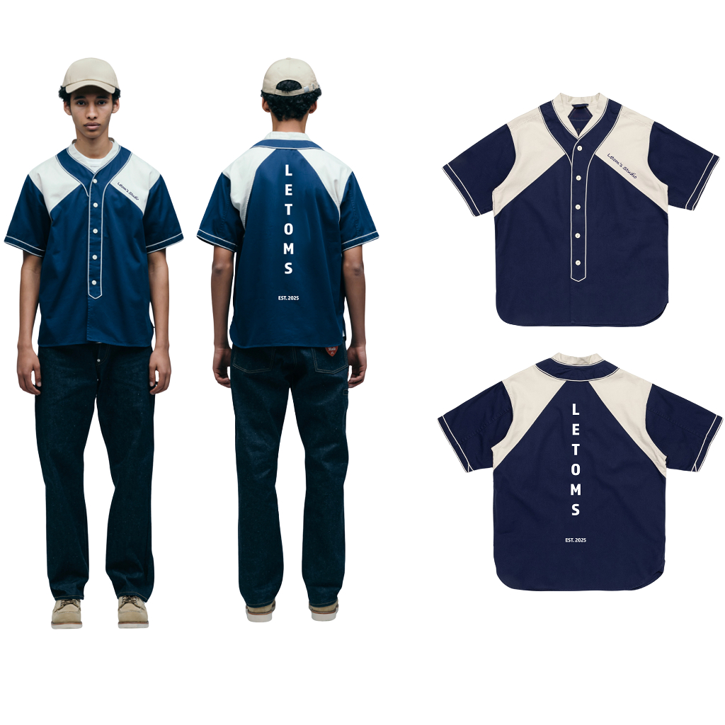 LETOM'S KAKI BASEBALL SHIRT - 2 COLOR / BLU BLACK