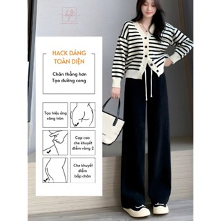  Quần nhung tăm lót lông mịn giữ ấm cạp chun ống rộng dáng suông Hàn Quốc dễ phối đồ QGN506 