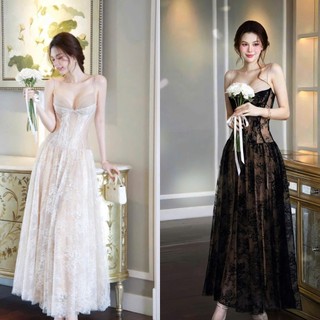  BIGSIZE HIẾU HIẾU  55-95KG  - Váy 2 dây ren hoa thiết kế dáng dài đi tiệc sang chảnh D581 