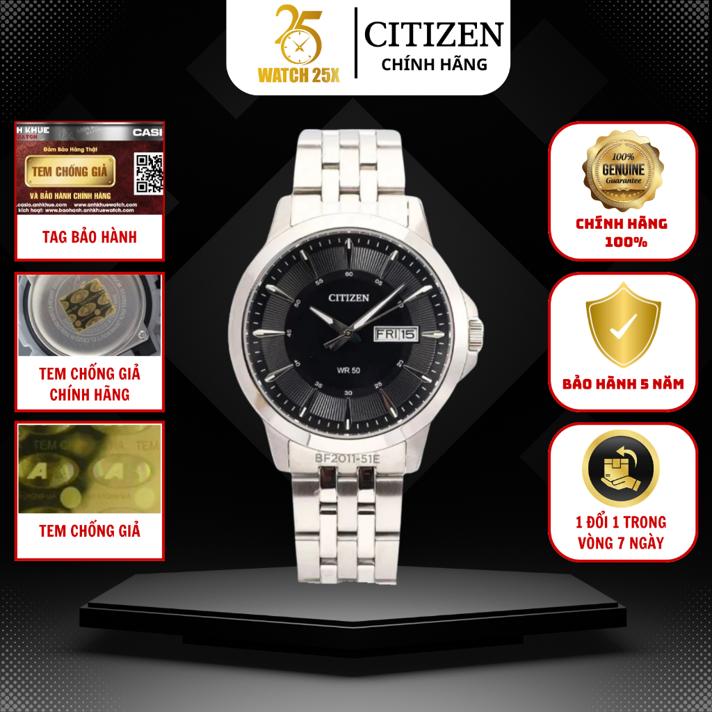 Đồng Hồ Nam Citizen BF2011-51E Watch25x - Dây Thép Không Gỉ Sáng Bóng Thiết Kế Công Sở Thanh Lịch