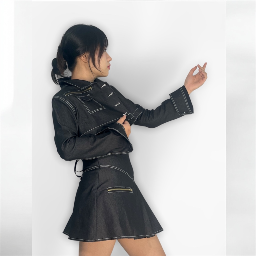 [PRE-ORDER] ZYMIA - Set VEGA/ Denim Crop Jacket/ Denim Pleated Mini Skirt (Áo khoác, chân váy)