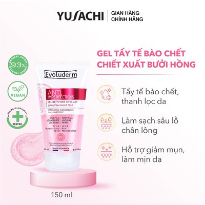 Gel rửa mặt da mụn Evoluderm thiên nhiên thuần chay, tẩy tế bào chết, hỗ trợ giảm mụn 150ml (QT)