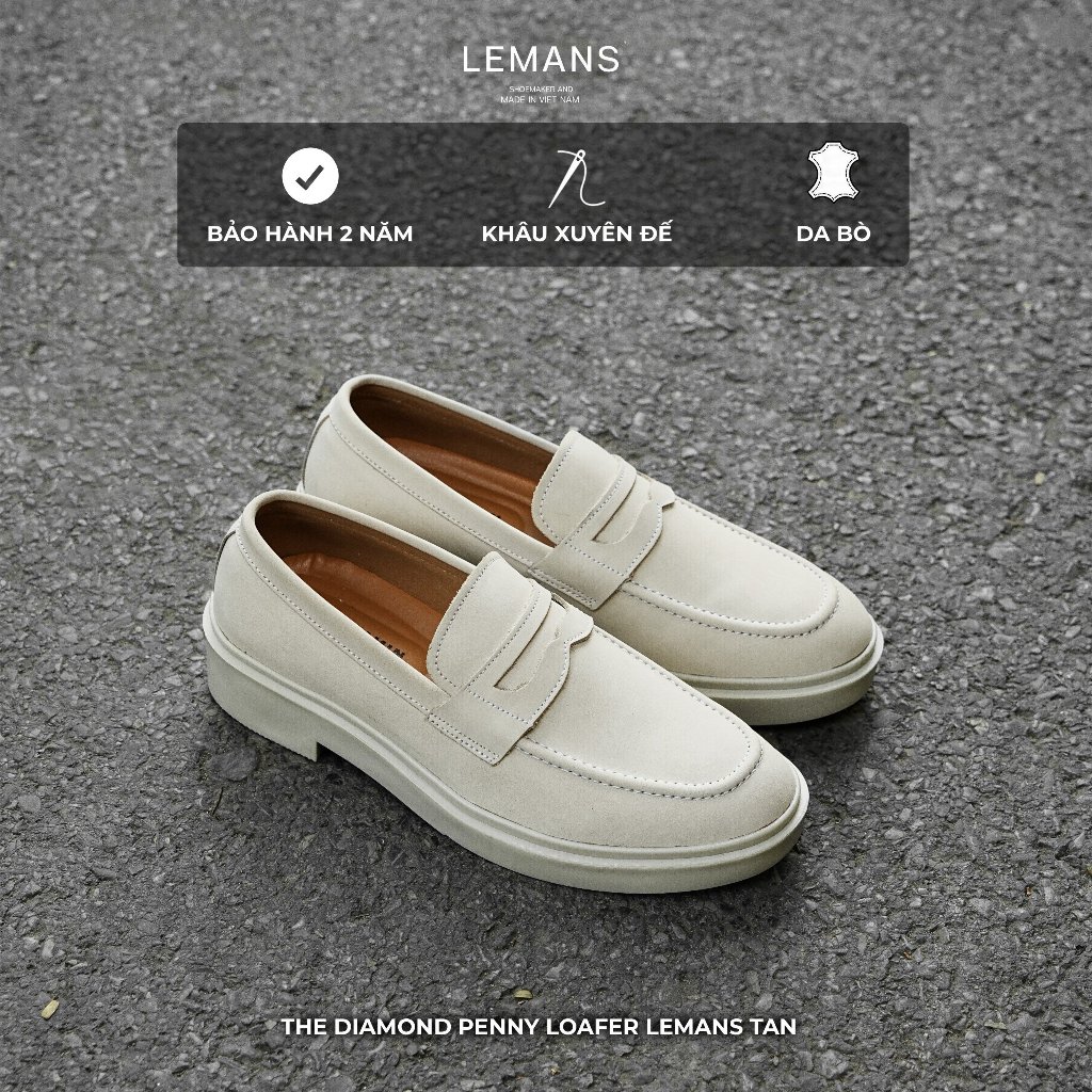Giày Loafer Tan nam LEMANS PL01N.1 ,da Nubuck, đế thơm tăng cao 4cm, Bảo hành 24 tháng