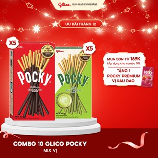  Combo 10 hộp Bánh que Glico Pocky Happy Set D mix vị  5 Socola - 5 Matcha  