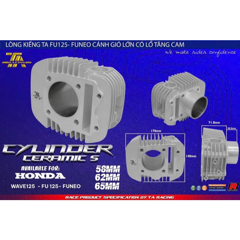 VỎ LÒNG TA RACING FUTURE 125 FI / FULED / FUNEO / W125i 58 - 62 - 65 - 66 mm CÁNH GIÓ LỚN CÓ LỖ TĂNG