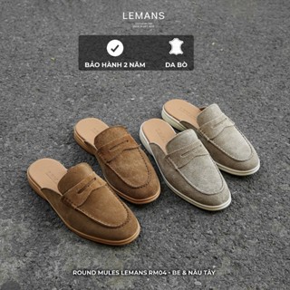 Giày Sục nam Lemans da lộn màu Nâu&Be - RM04.1, đế cao su có mùi thơm, Bảo hành 12 tháng