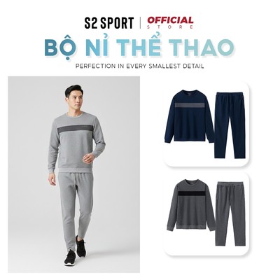 Bộ nỉ nam dài tay S2 SPORT ống suông thể thao cotton USA mềm cạp chun co giãn, khoẻ khoắn - BN04