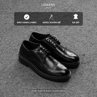 Giày da bò Derby Wingtip LEMANS nam màu đen WD01.1 - Đế thơmcao 4cm - Bảo Hành 24 Tháng