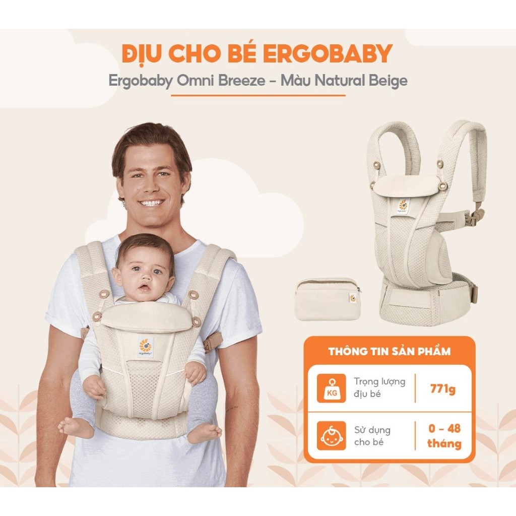 Địu bé Ergobaby Omni Breeze siêu mềm, thoáng khí, thoải mái, an toàn, cho trẻ từ 0-48 tháng
