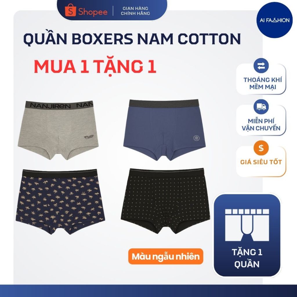 Quần lót đùi nam cotton thoáng khí, boxer man sịp đùi mix màu co dãn mềm mại Combo 4 [MUA 1 TẶNG 1]