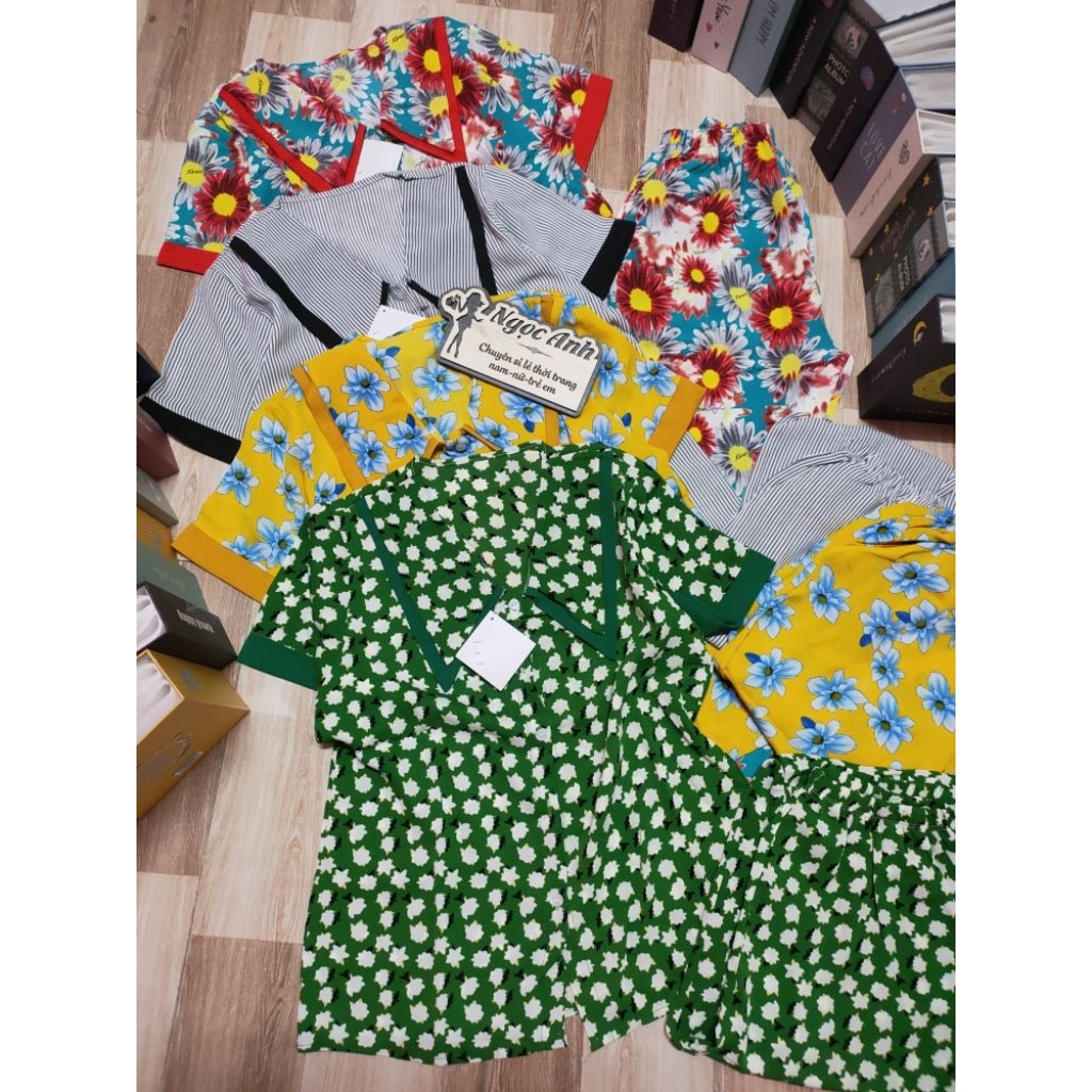Bộ pijama cổ nhọn 2 lớp vải lụa hàn châu,lụa mango và mango xịn