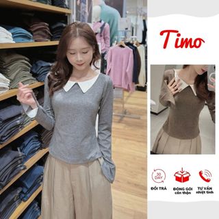  Áo len nữ cổ viền trắng phong cách Hàn Quốc tay dài chất lông thỏ mềm mịn  kèm quà tặng  AOT092 