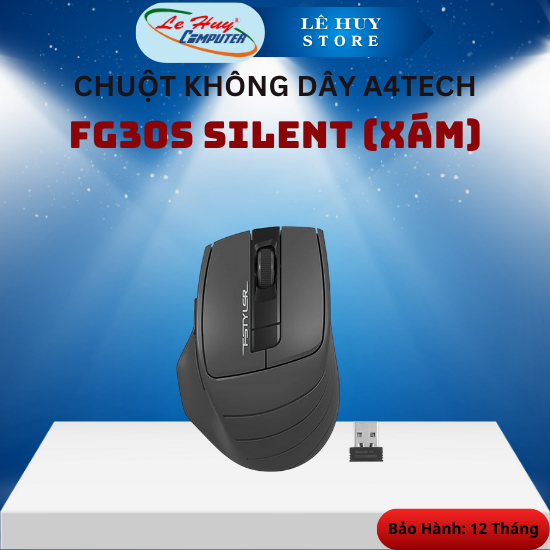 Chuột Không Dây A4Tech FG30S Silent (Xám) - Hàng Chính Hãng