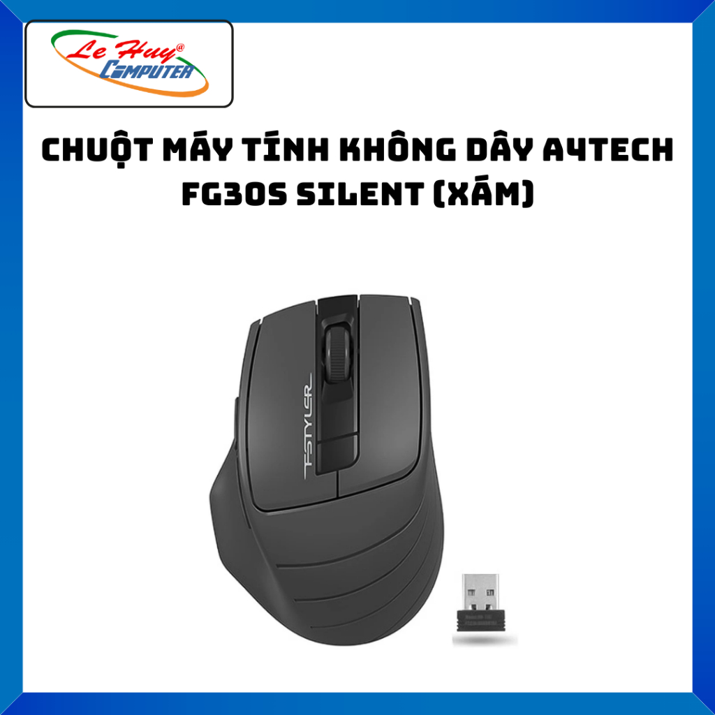 Chuột Máy Tính Không Dây A4Tech FG30S Silent (Xám) - Hàng Chính Hãng