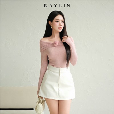 Áo thun KAYLin tay dài trễ vai phối hoa chất vải thun co giãn phong cách sang chảnh BST Tháng 12 - N2185