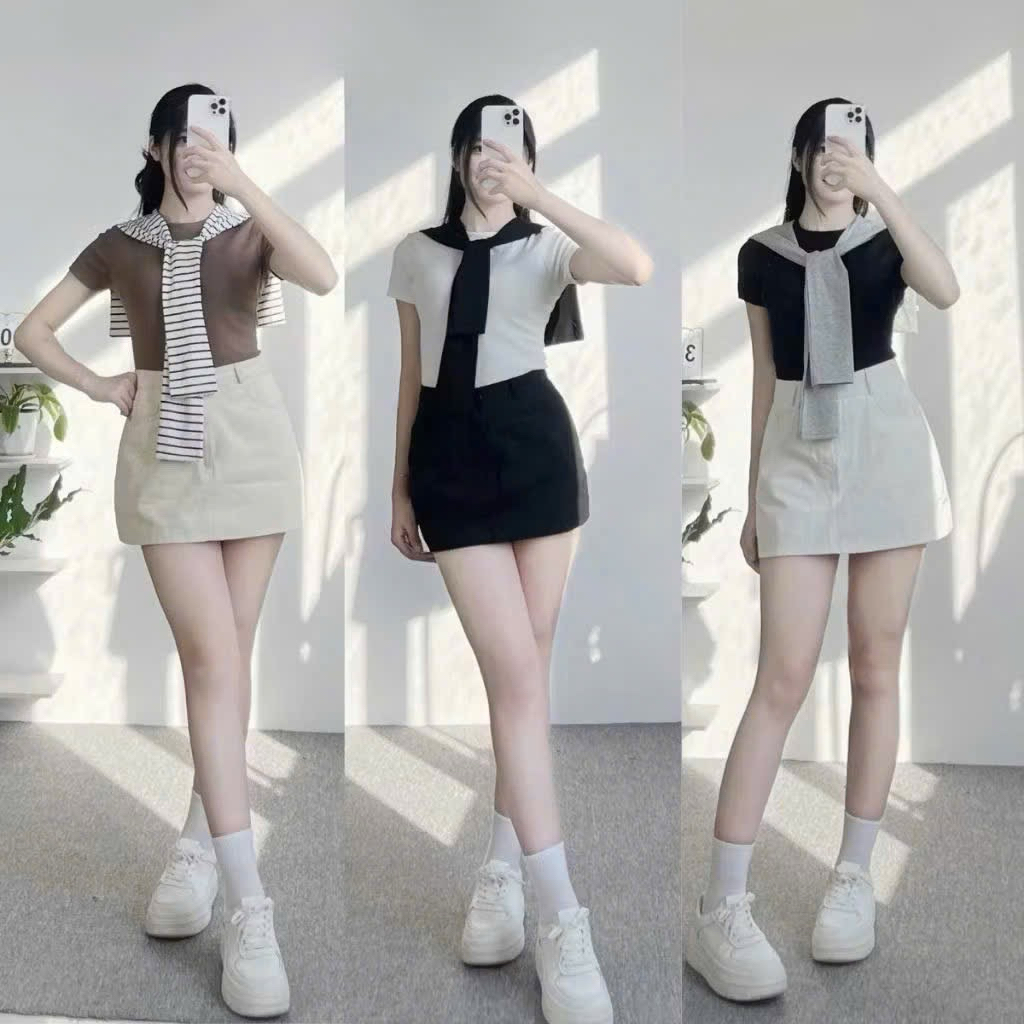 HAP(s-2xl)[Tặng kèm dây đai lưng] Chân váy jeans dáng ngắn có quần bảo hộ  bên trong P22