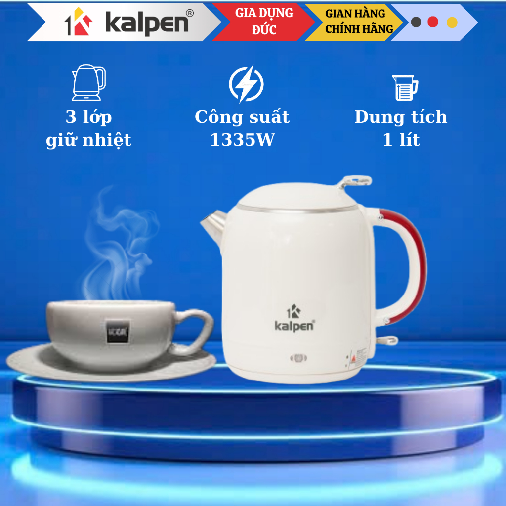 [HỎA TỐC] Ấm Đun Nước Siêu Tốc Mini Kalpen KK61 Dung Tích 1L, Công Suất 1335W