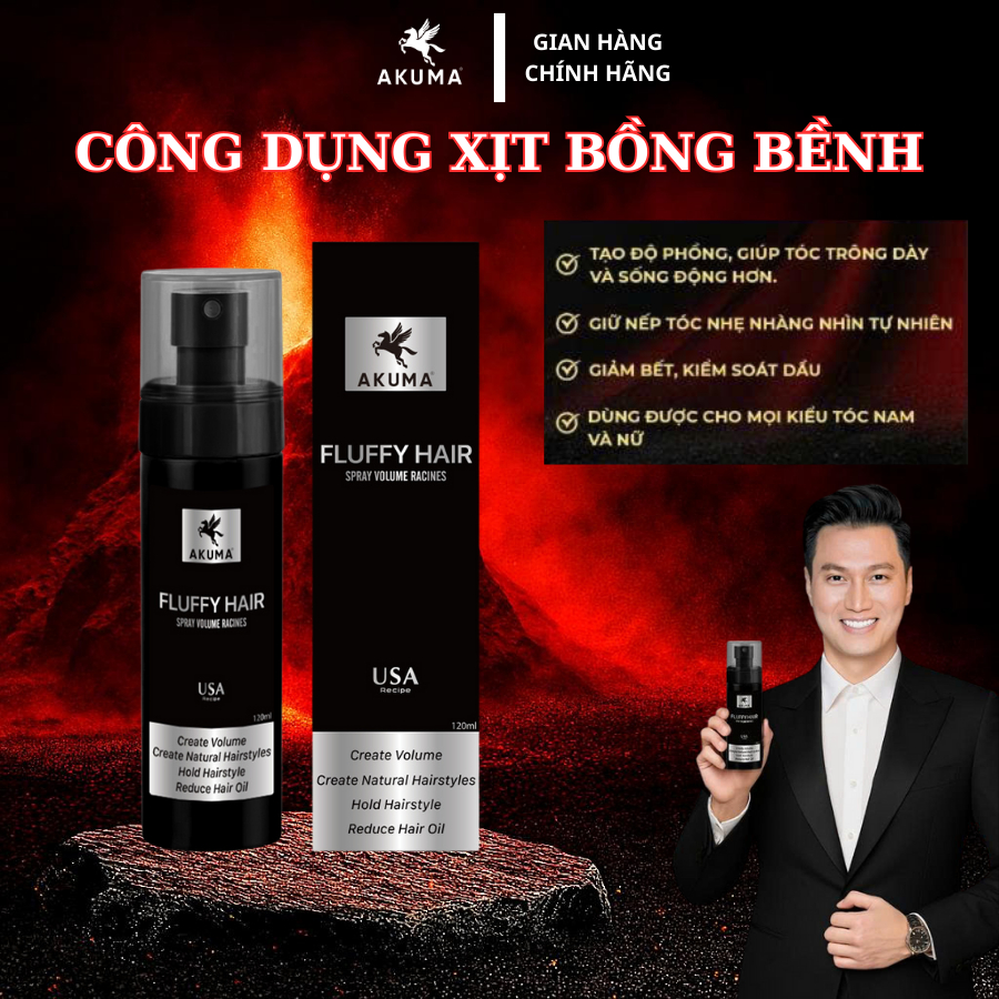 Xịt bồng bềnh AKUMA 120ml, xịt tóc tạo phồng kiềm dầu giúp tóc bồng bềnh, hương thơm nước hoa nam tí
