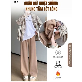  Quần nỉ ống suông lót lông siêu dày giữ nhiệt tốt ống rộng phong cách Hàn Quốc cạp cao tôn dáng QGN389 