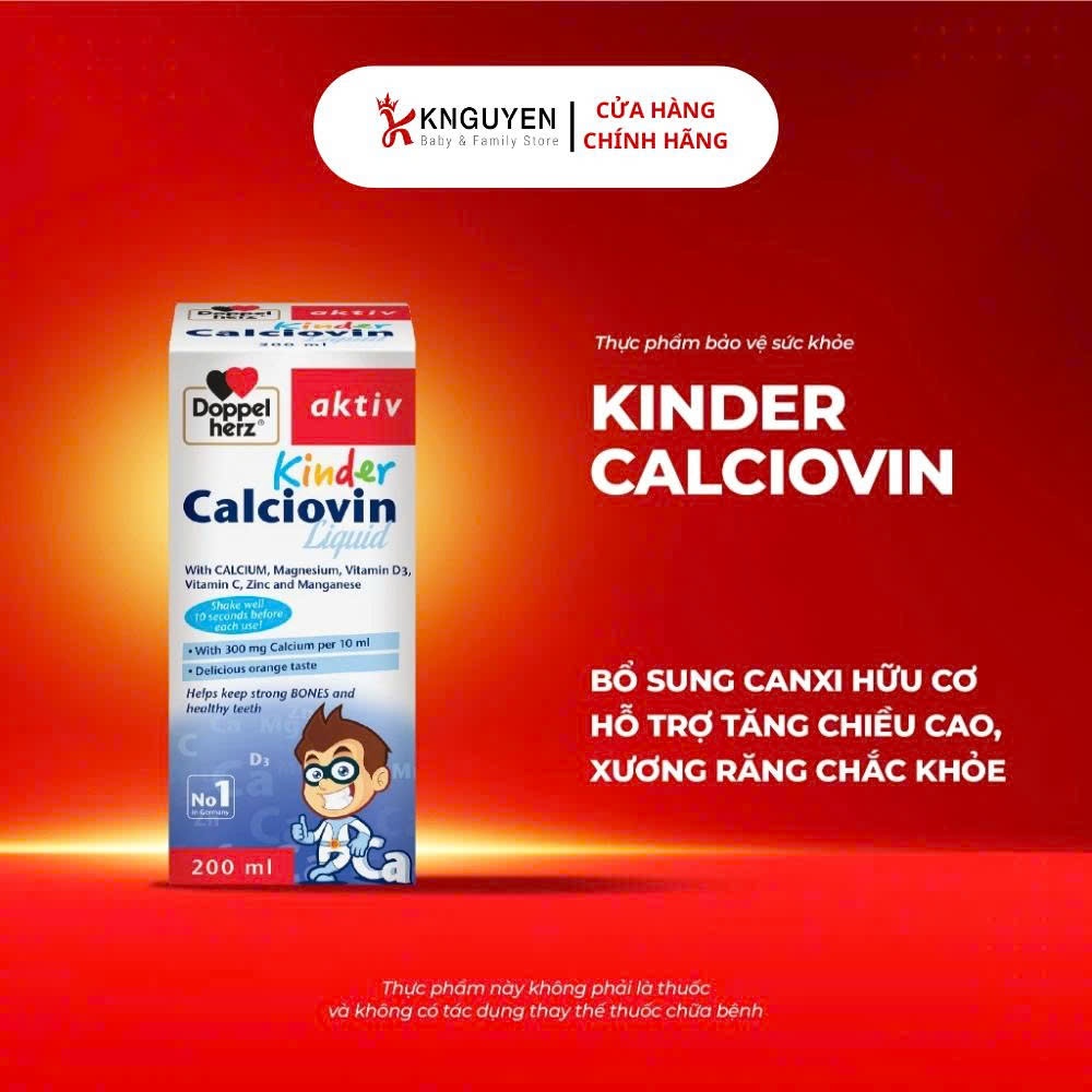 Siro canxi cho bé Doppelherz Kinder Calciovin bổ sung canxi hữu cơ hỗ trợ chiều cao, xương chắc khỏe