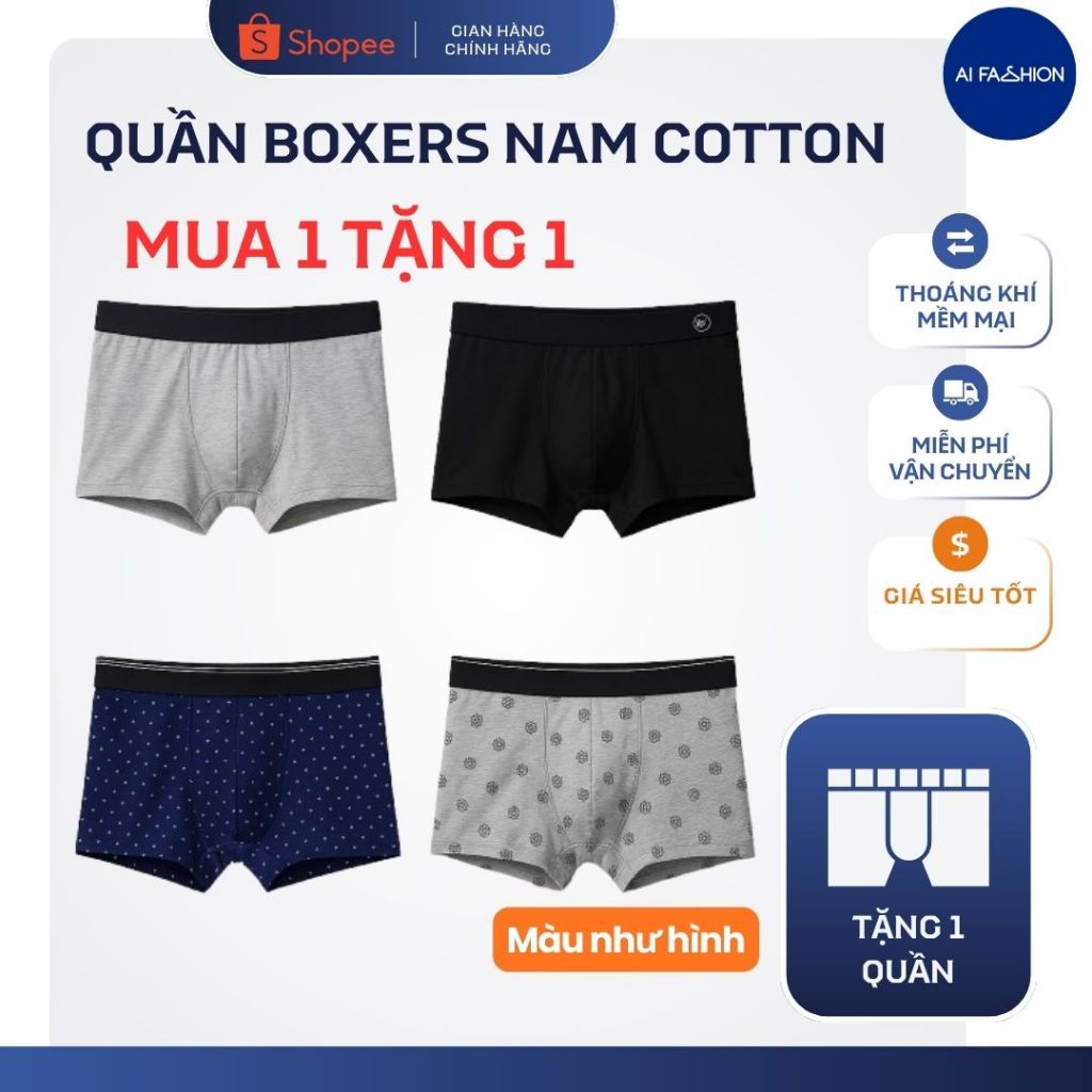 Quần lót đùi nam cotton thoáng khí, boxer man sịp đùi co dãn mềm mại Combo 4 [MUA 1 TẶNG 1]