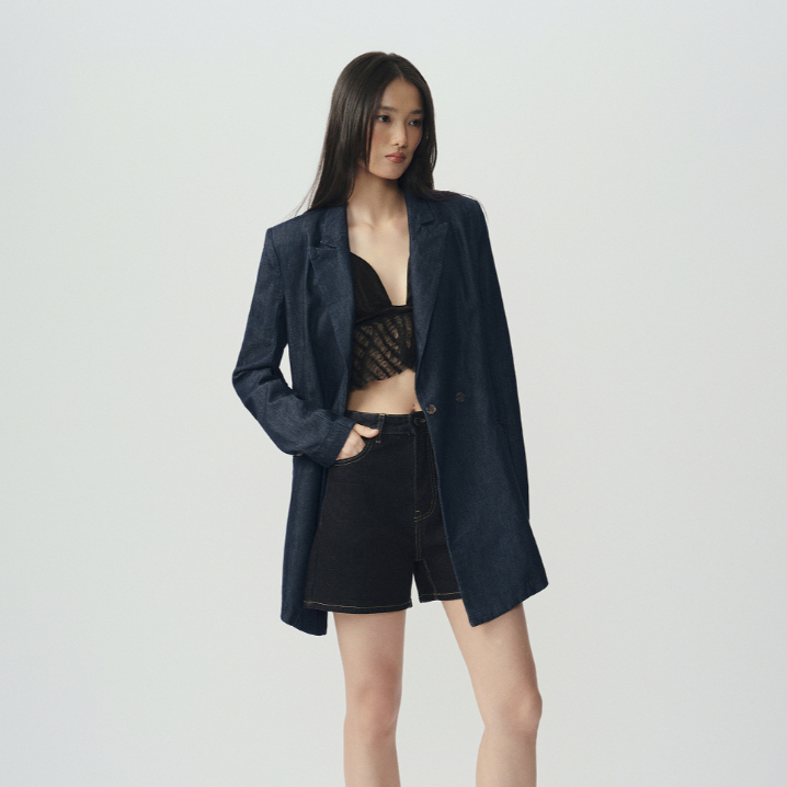 Blazer Denim Nữ | Midnight Denim Blazer | White On Denim