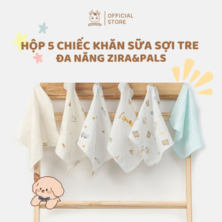 Hộp 5 chiếc khăn sữa khăn sữa sợi tre đa năng Zira&Pals 25x25cm nhiều họa tiết cho em bé