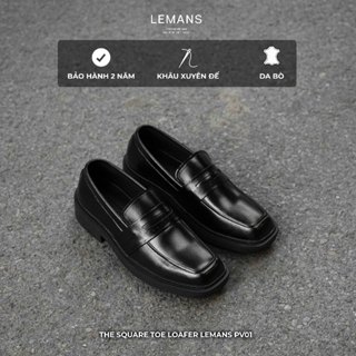 Giày Loafer Mũi Vuông nam LEMANS màu đen PV01.1 - Da Bò, Đế cao su McKay, bảo hành 24 tháng