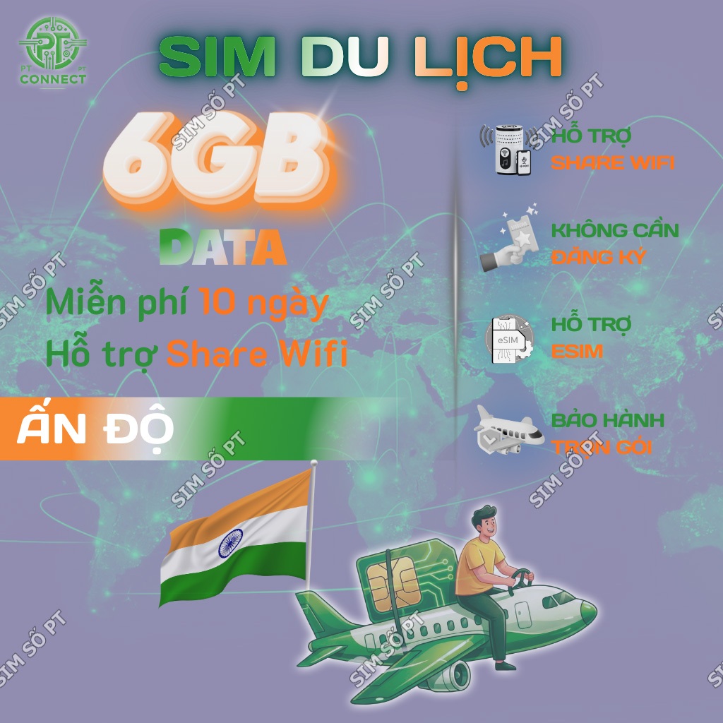 eSIM Du Lịch Ấn Độ 6GB Data Tốc Độ Cao – 10 Ngày – Hỗ Trợ eSIM – Mạng Vodafone India